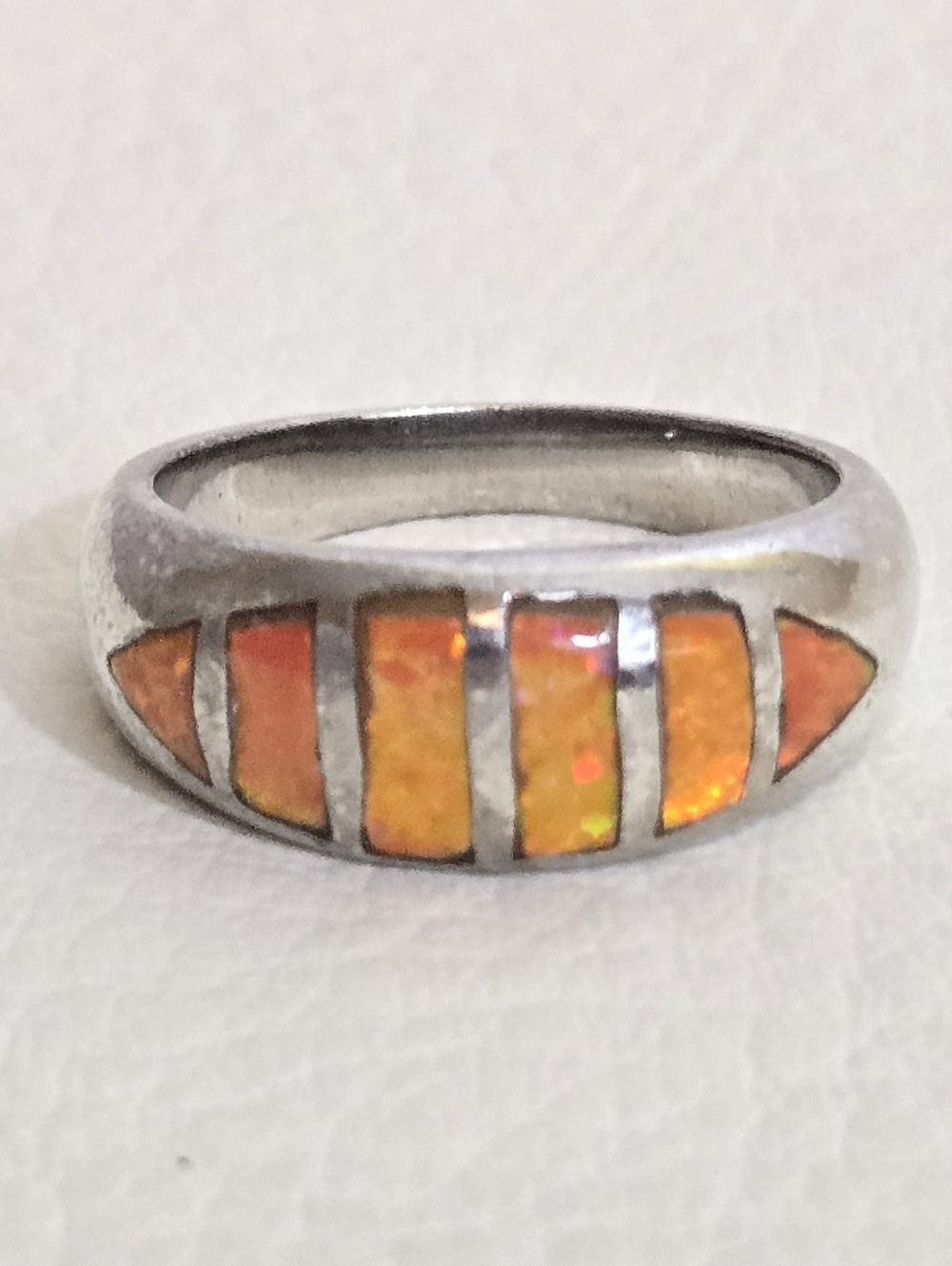Orange Opal Inlay Sterling-Style Women's Band